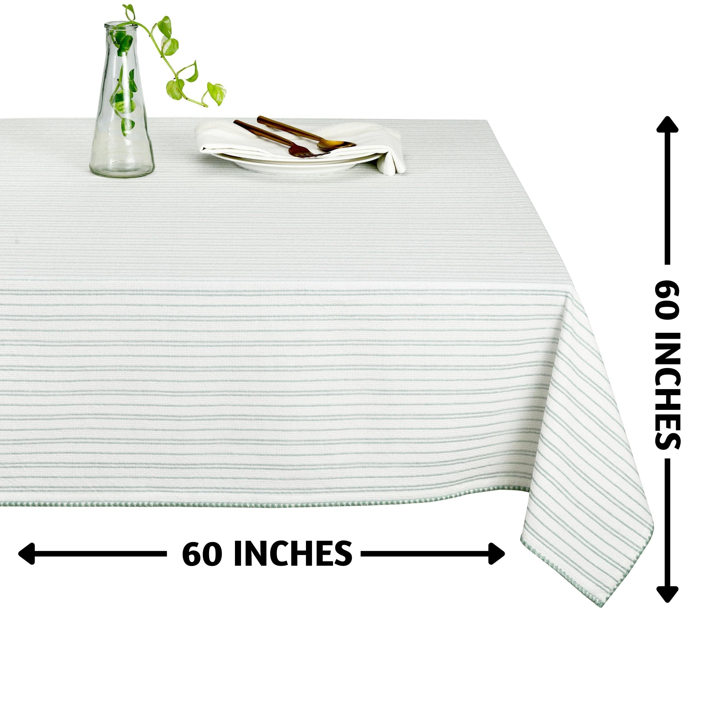 Bohemian Cotton Tablecloth 60x60 Inches - Square Table Cover for Dining, Kitchen, or Boho Home Decor in Misty Green | Machine Washable & Wrinkle Resistant