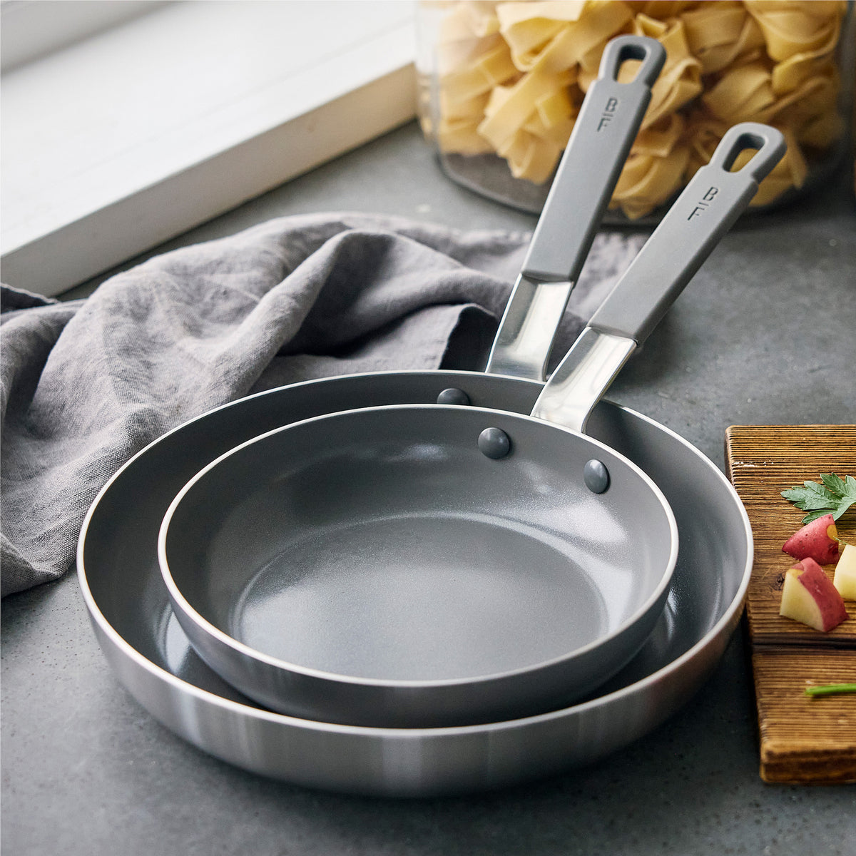 Bobby Flay by GreenPan 4-Piece Stainless Steel Fry Pan Set with Bobby at Home Cookbook - Nonstick Cookware for Professional & Home Chefs - Perfect for Searing, Sautéing & Frying
