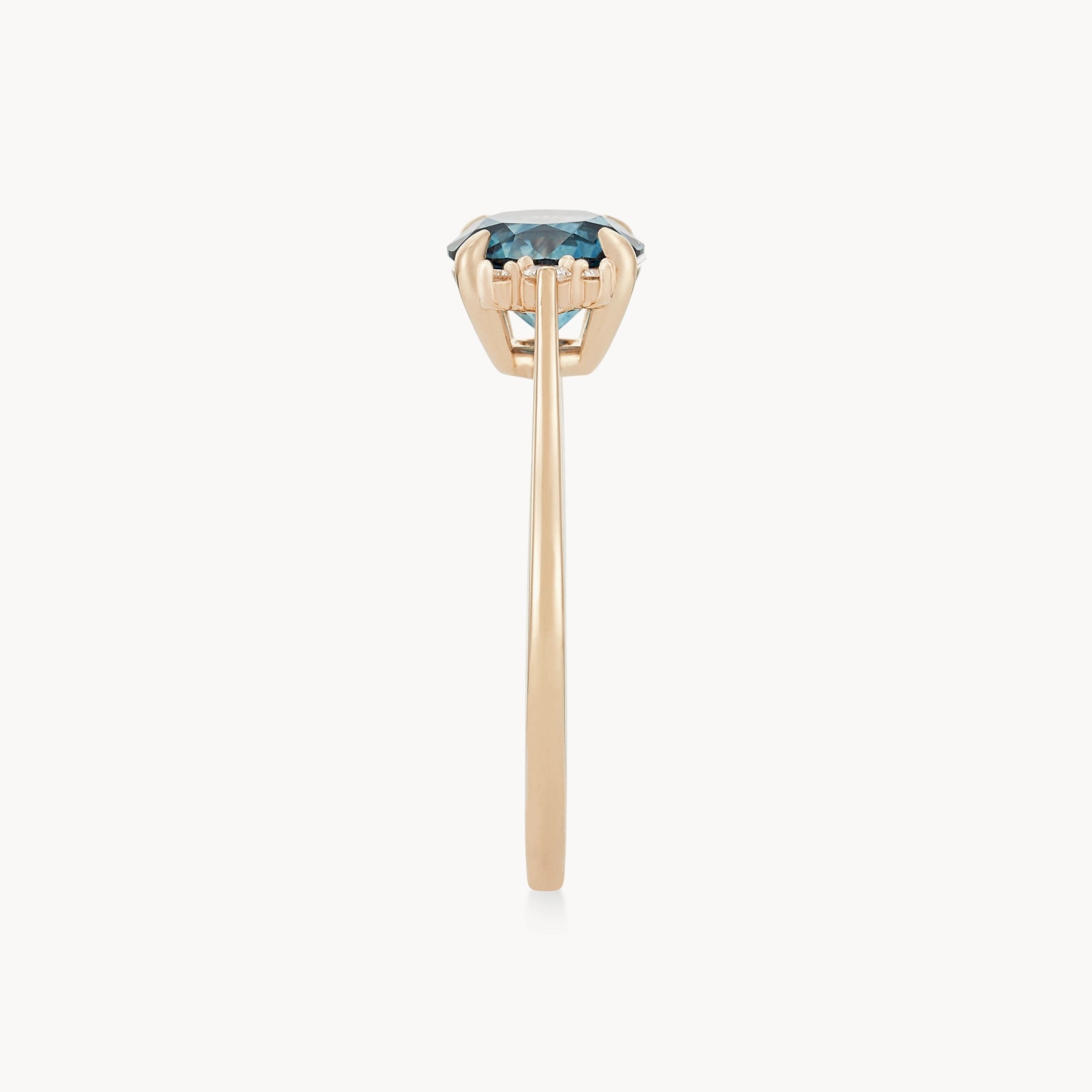 14K Yellow Gold Round Blue Sapphire Ring - Unique Midnight Blue Moon Design | Perfect for Engagement, Wedding & Special Occasions