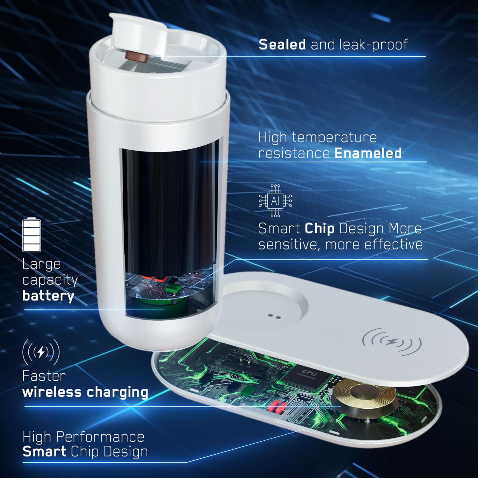 Smart Self-Heating Travel Coffee Mug - 12oz App-Controlled Temperature Control with LED Display, Keeps Drinks Hot for 4-10 Hours | Perfect for Office, Commuting & Outdoor Use | Fast Wireless Charging Base Included (Pear White)