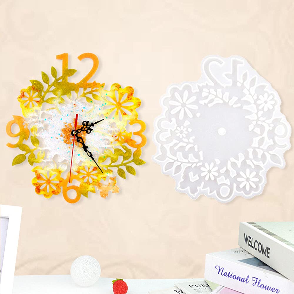 DIY Resin Flower Clock Silicone Molds with Clock Movement Kit - Large Arabic Numeral Epoxy Casting Mold for Home Decor & Craft Projects - Perfect for Wall Clocks, Gifts, and DIY Art Creations