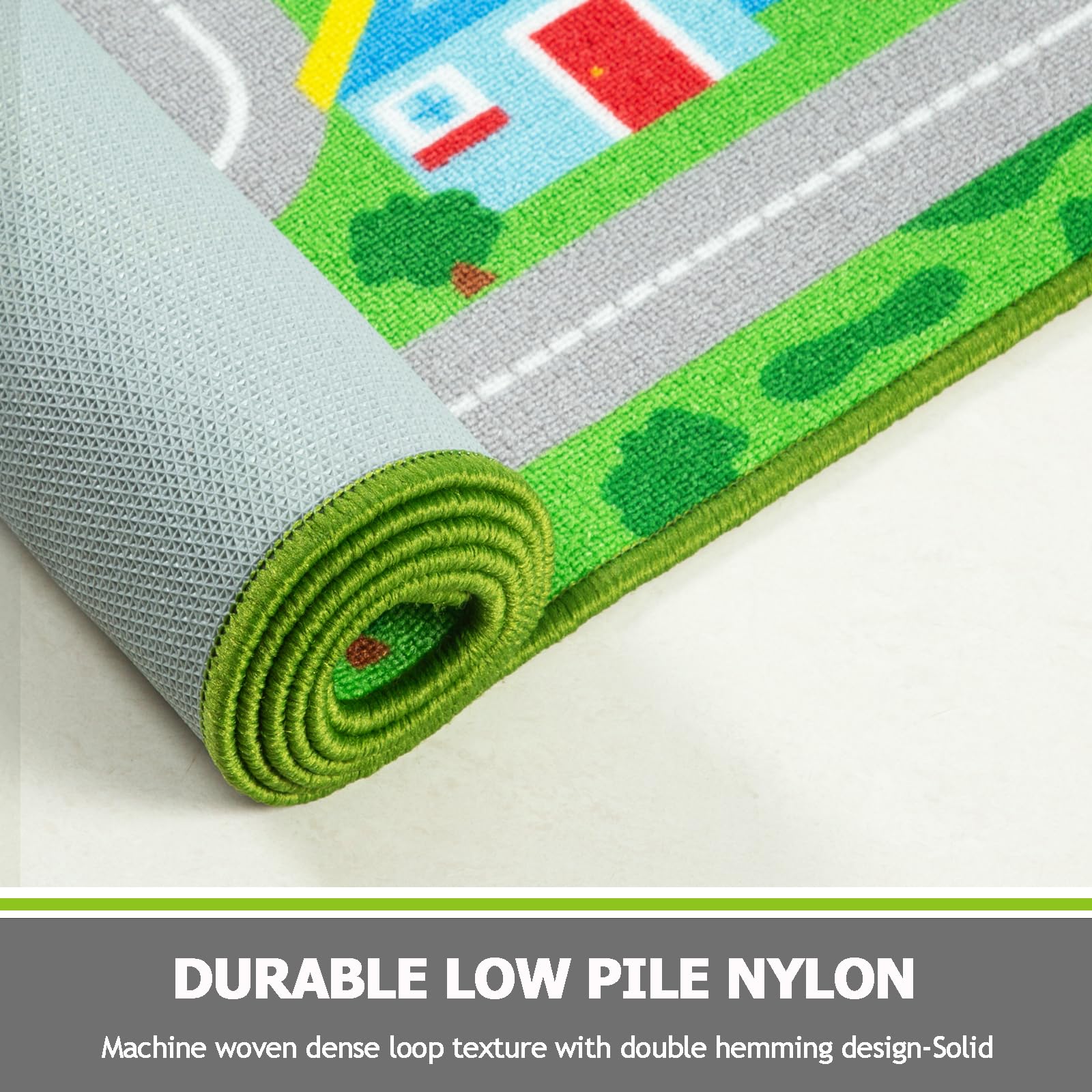 Non-Slip Washable Kids Play Mat - 5'x2.7' Green City Map Road Carpet for Toddler Playroom, Nursery & Bedroom Decor | Perfect for Toy Car Racing, Learning Traffic Rules & Safe Floor Play