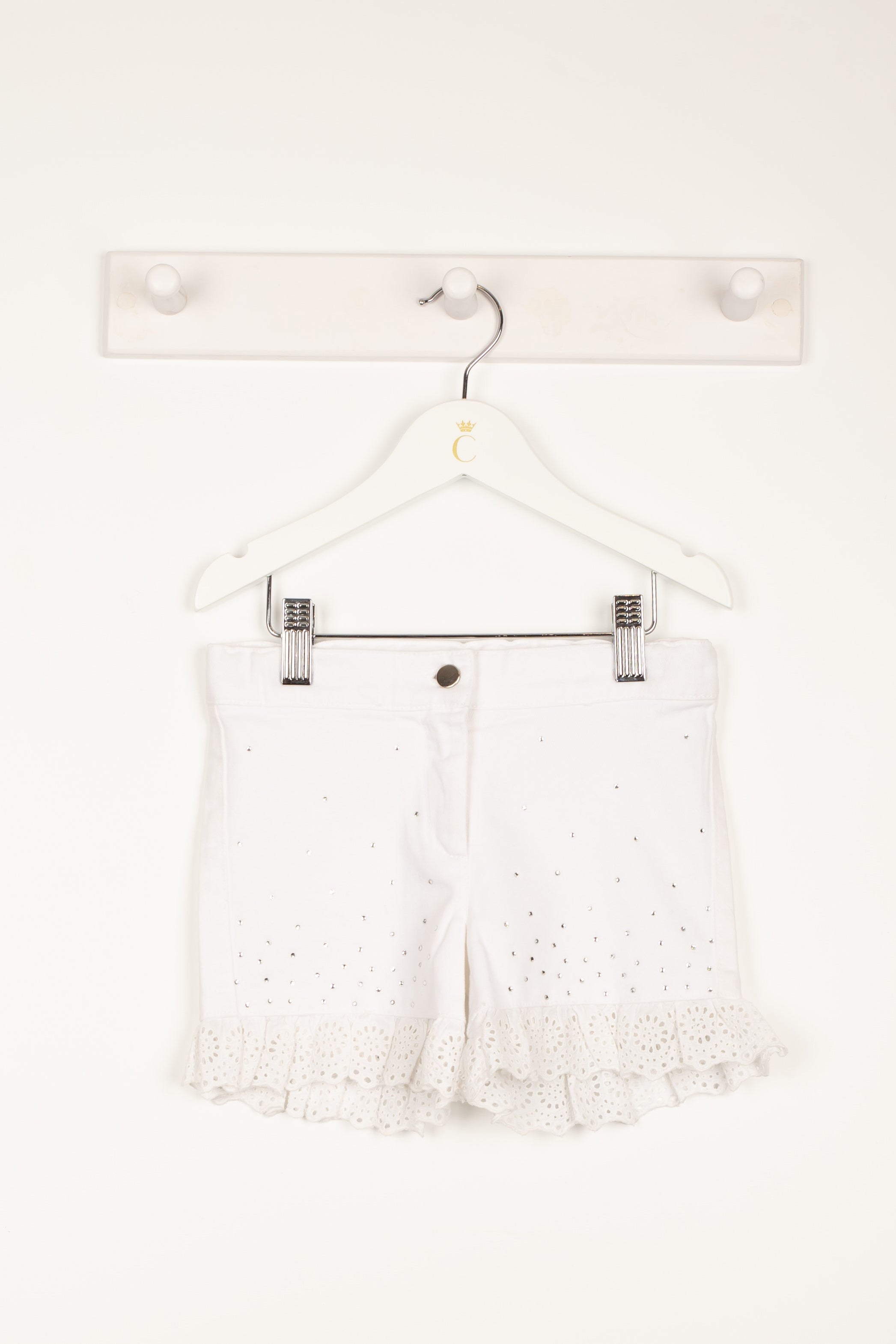 Zoey Women's White Rhinestone Embroidered Denim Shorts - High Waisted Distressed Jeans for Summer Outfits & Casual Wear