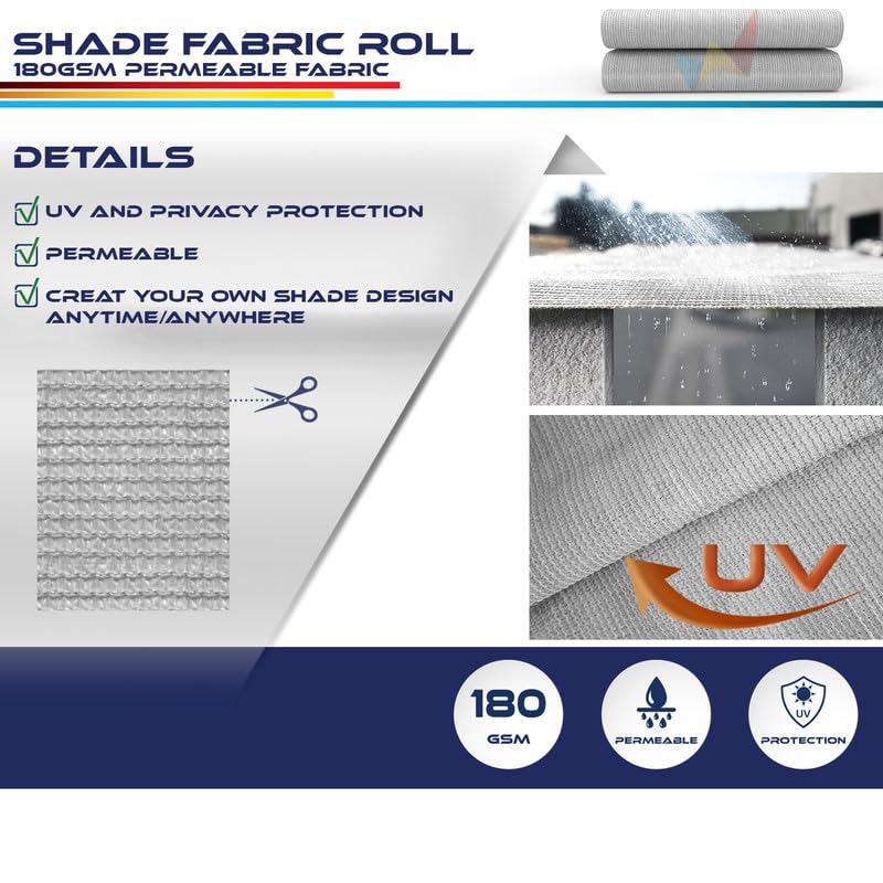 8'x37' Sun Shade Fabric Roll - UV Blocking Shade Cloth for Outdoor Pergola, Patio, Backyard & Garden - Windproof Greenhouse Cover in Light Grey - Perfect for Sun Protection, Privacy Screens & Plant Shading