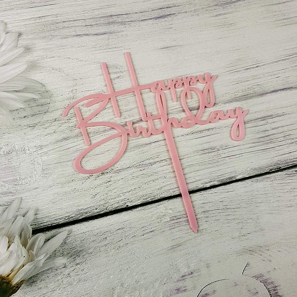 Happy Birthday Cake Topper - Pink Acrylic Party Decorations for Birthday Cakes, Cupcakes & Desserts | Perfect for Birthday Parties, Baby Showers & Special Celebrations