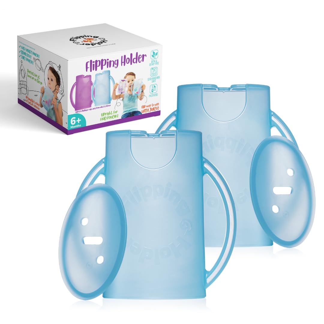 Multipurpose Squeeze-Proof Food Pouch Holder & Juice Box Holder - Aqua Blue (Pack of 2) - Perfect for Lunchboxes, Snacks, and On-the-Go Meals