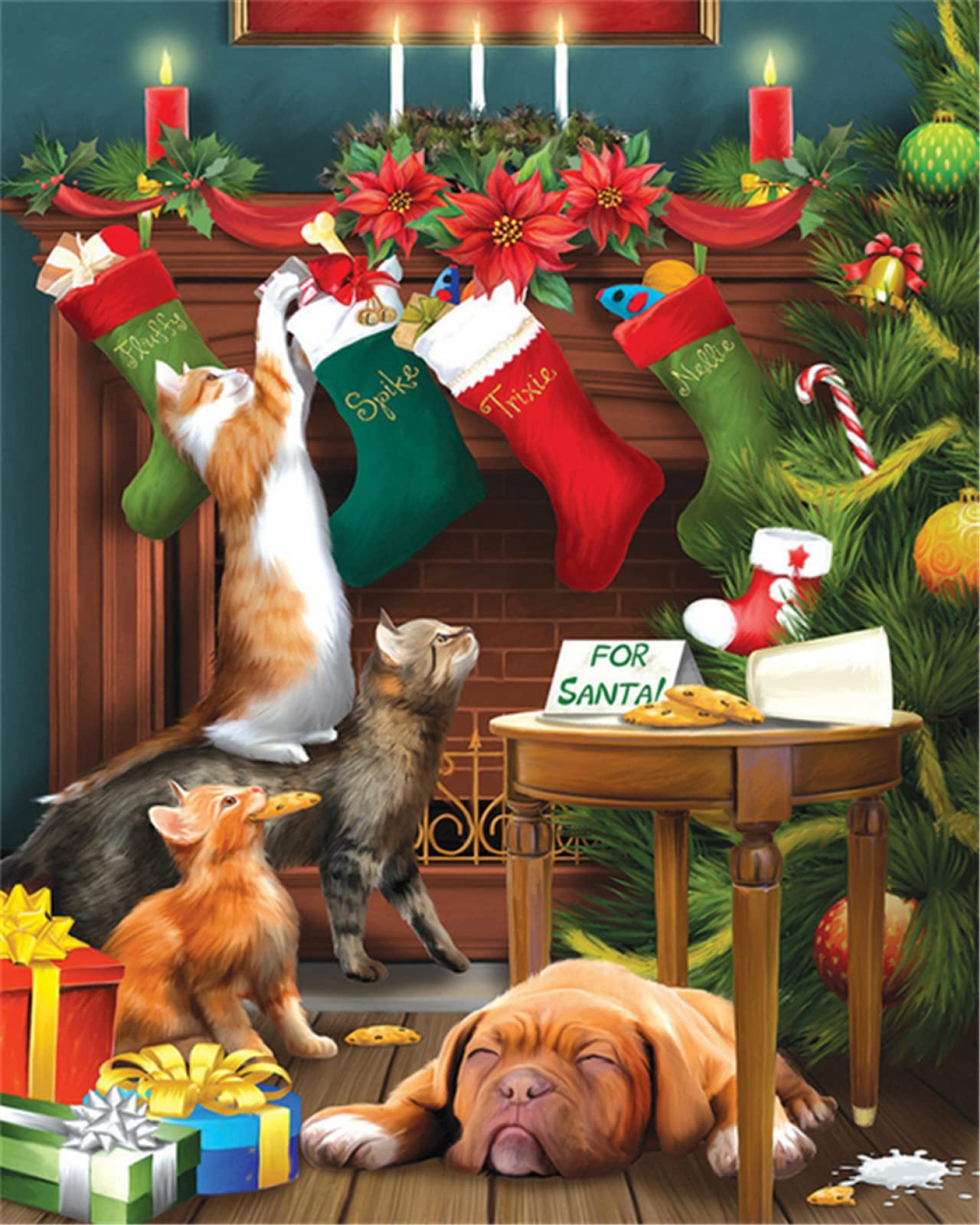 5D Diamond Painting Kits for Adults - Christmas Socks Cat Dog DIY Full Drill Diamond Art Kit with Rhinestones, Home Wall Decor Canvas Mosaic (40x88 inches) - Perfect for Gift Giving, Stress Relief & Living Room Decoration