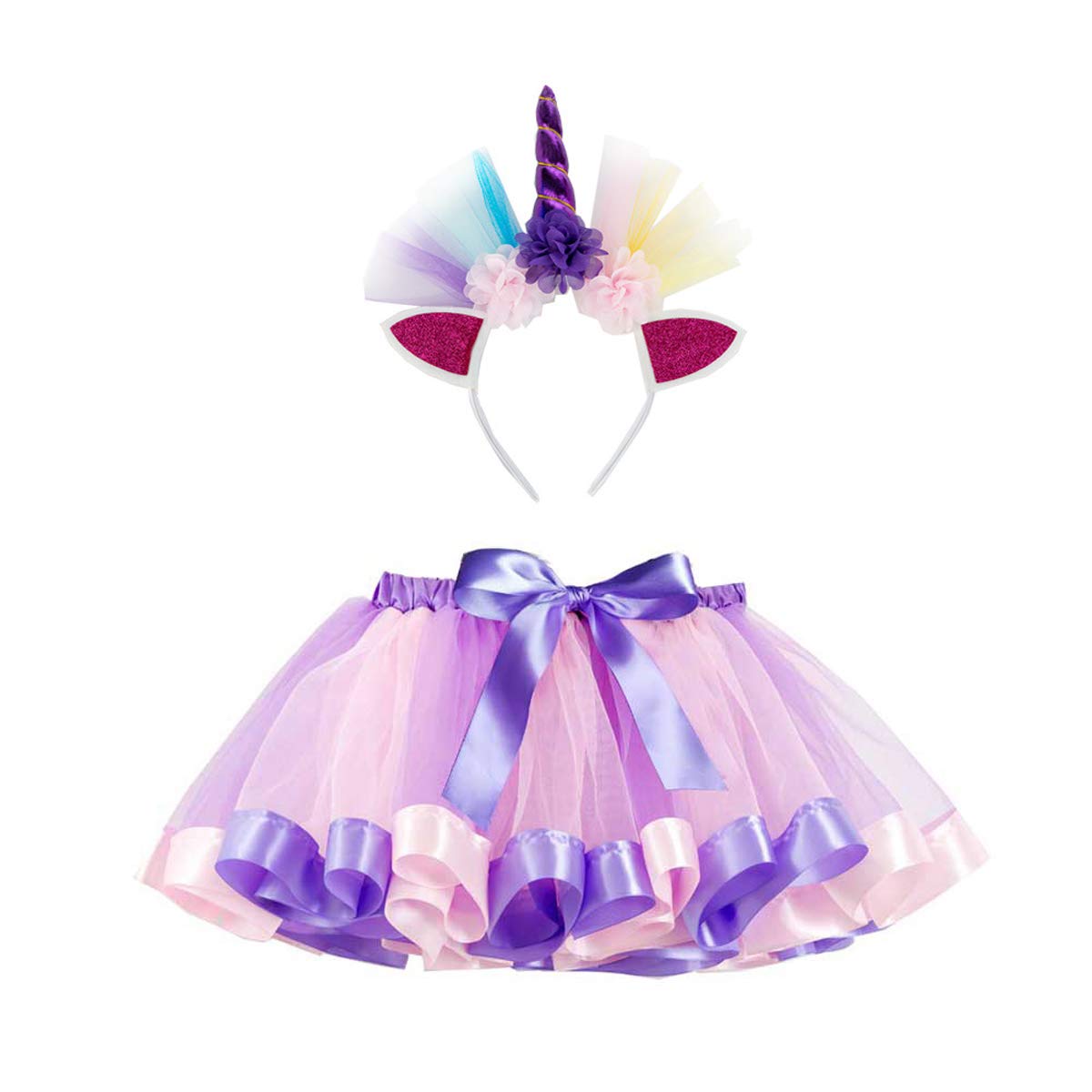 Rainbow Tutu Skirt for Girls with Unicorn Headband - Birthday Party Dress, Dance Costume, Princess Outfit, Toddler Gift (KPT9) - Perfect for Birthday Parties, Dance Recitals, Dress-Up Play & Photo Shoots