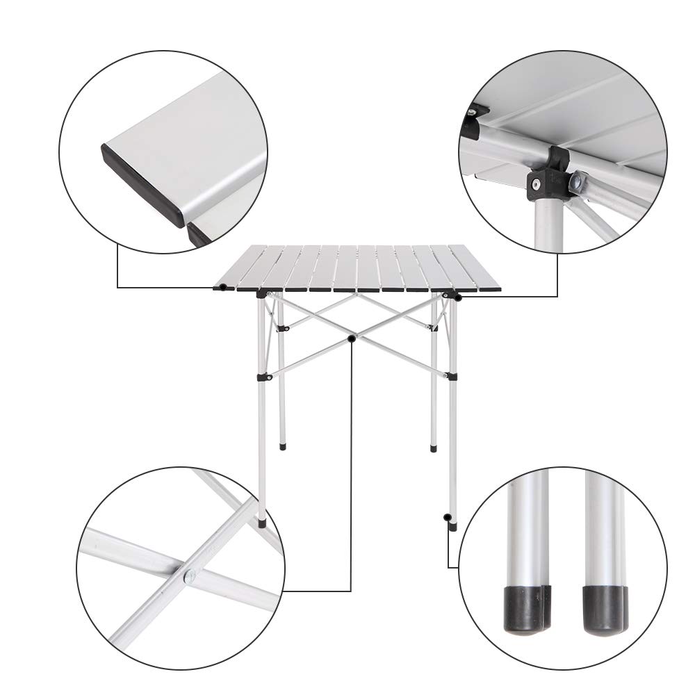 Portable Aluminum Folding Camping Table - Lightweight Roll-Up Design for Outdoor Hiking, Picnics & Backpacking | Perfect for Camping Trips, Beach Outings & Tailgating Parties