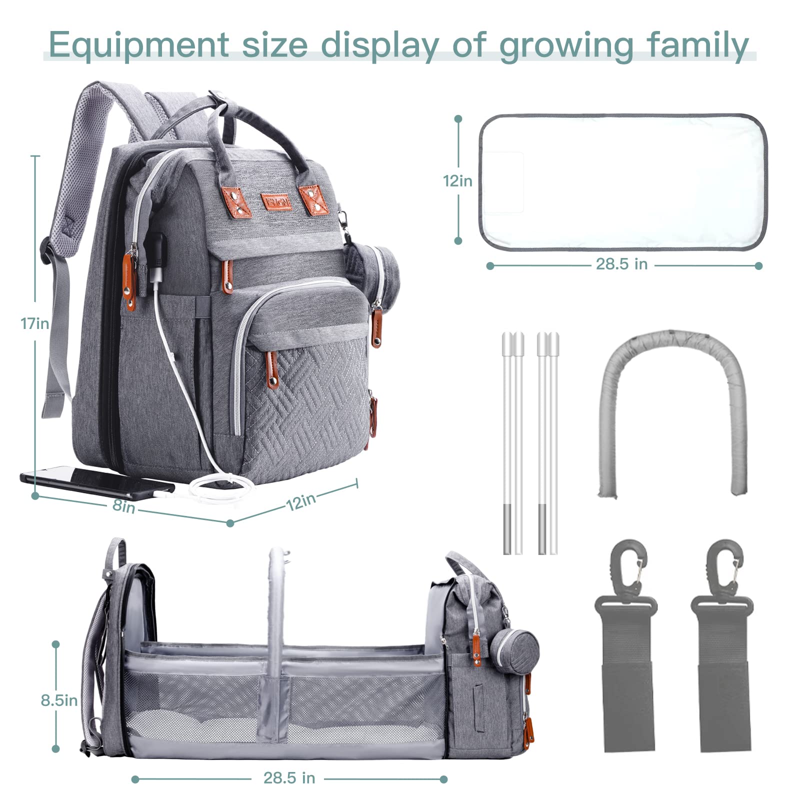 Gray Diaper Backpack with Changing Station - Baby Essentials for Travel & Outings