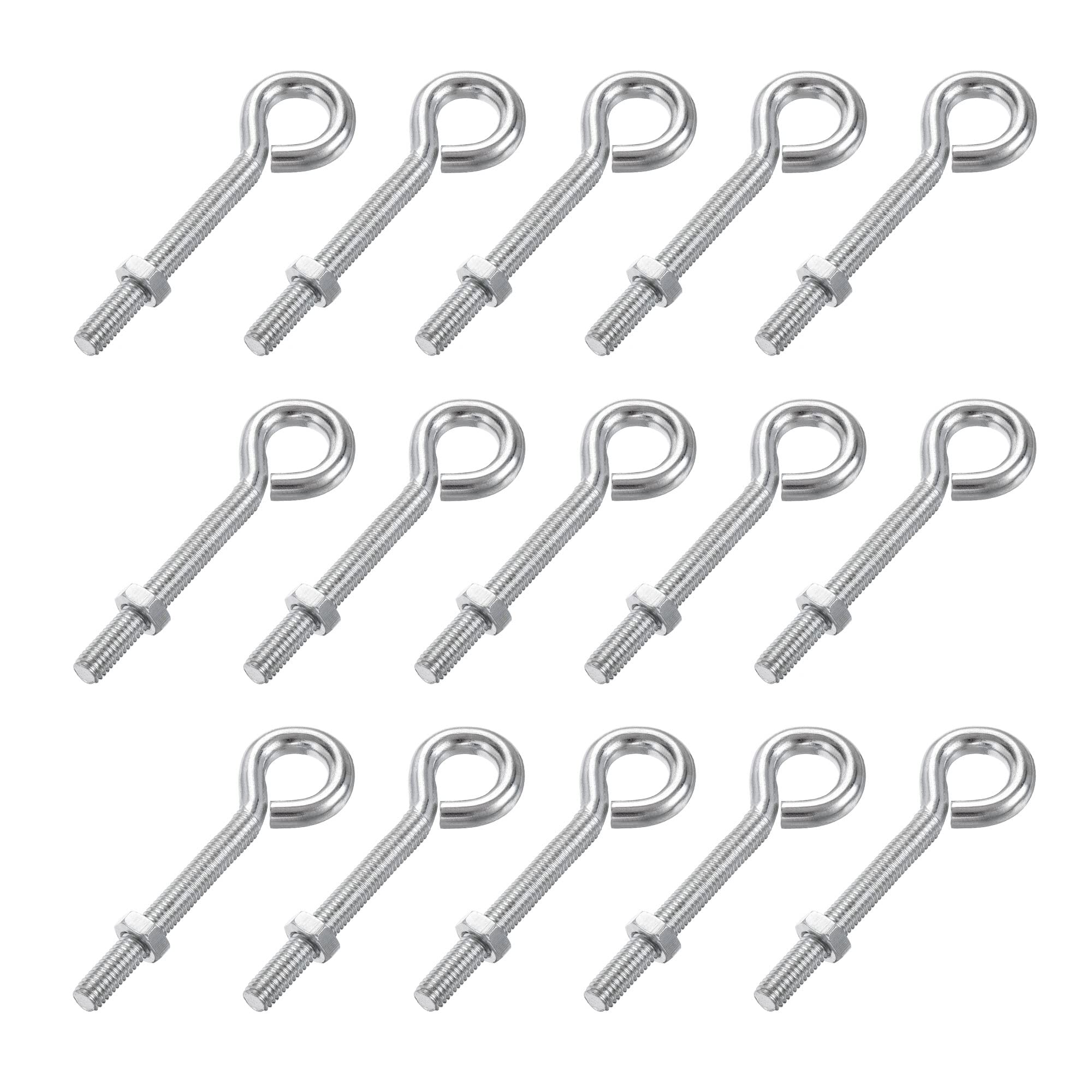 uxcell M5x40mm Eye Hooks Screws Bolts Kit - 15pcs Carbon Steel Hanger Eyelet Hooks with Hex Nuts for Metal Hooks, Wood Terminal Ring Hooks - Perfect for Hanging Plants, Wind Chimes & Home Decor