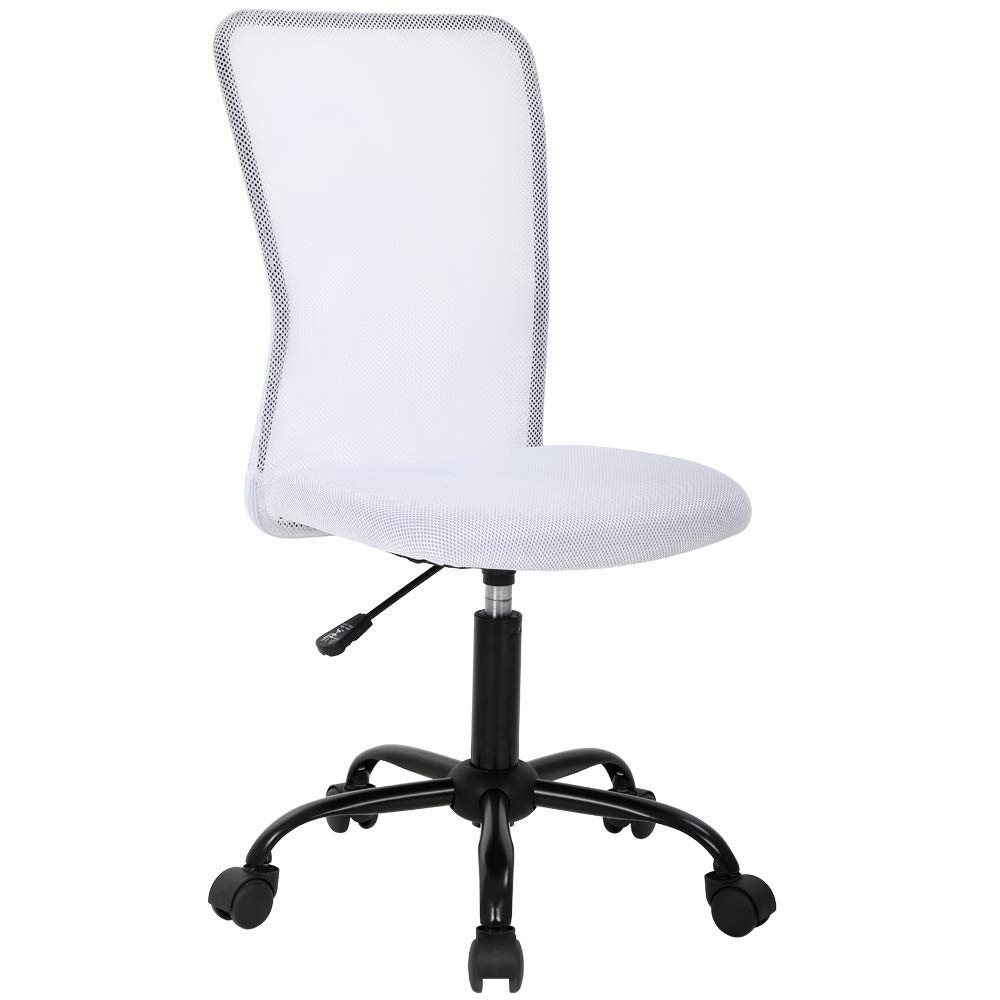 Ergonomic White Office Chair - Adjustable Armless Computer Desk Chair with Swivel & Rolling Wheels for Home Office, Workstation, Meetings & Reception Areas - Comfortable Task Chair for Long Hours of Work