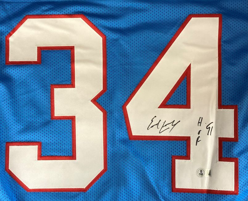 Earl Campbell Autographed Houston Oilers Light Blue Football Jersey - HOF 91 Inscribed BAS ITP - Perfect for Sports Memorabilia Collectors and NFL Fans Display