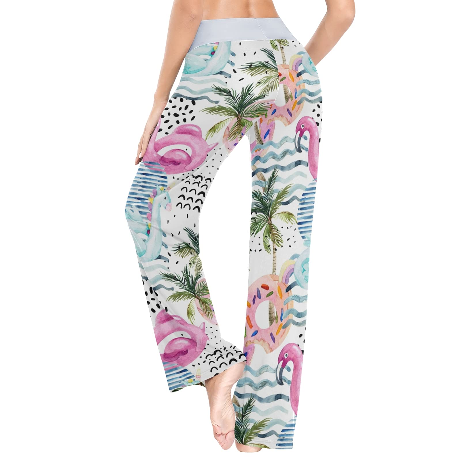 Summer Flamingo Pool Float Print Women's Casual Wide Leg Lounge Pajama Pants - Perfect for Beach Vacation, Poolside Relaxation & Cozy Sleepwear