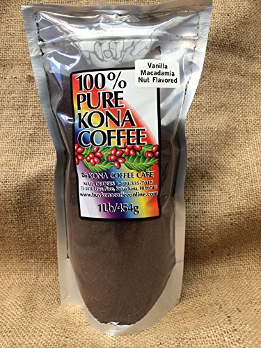 Premium Kona Coffee Grounds - Vanilla Macadamia Nut Flavor, 1 Pound Bag - Perfect for Morning Brew, Gifts & Hawaiian-Themed Events