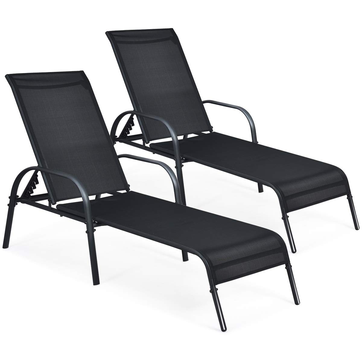 Giantex 2-Pack Adjustable Reclining Chaise Lounge Chairs - Patio, Backyard, Pool & Beach Outdoor Furniture with Foldable Design & Adjustable Backrest - Perfect for Sunbathing, Relaxing by the Pool or Backyard Lounging (Black)