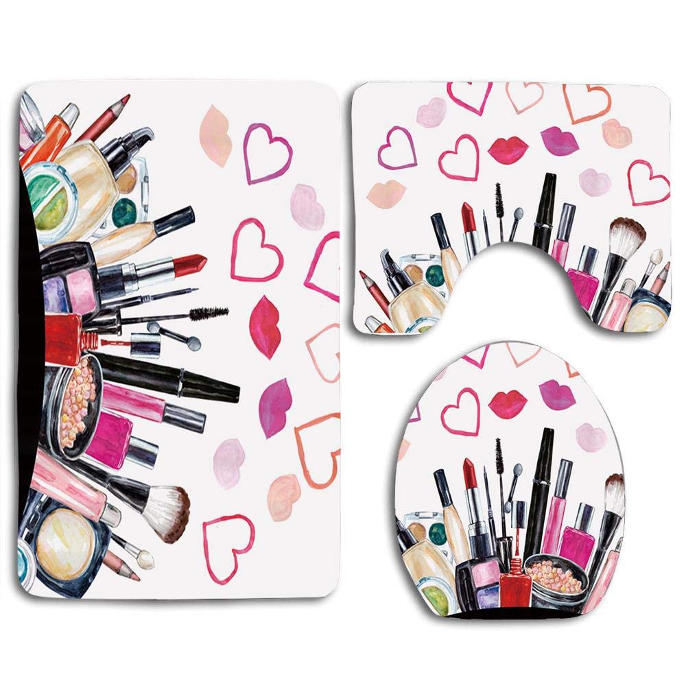 EnmindonglJHO 3-Piece Makeup Tools & Bathroom Set - Non-Slip Toilet Seat Cover, Bath Mat, Cushion Pads for Home & Salon Use