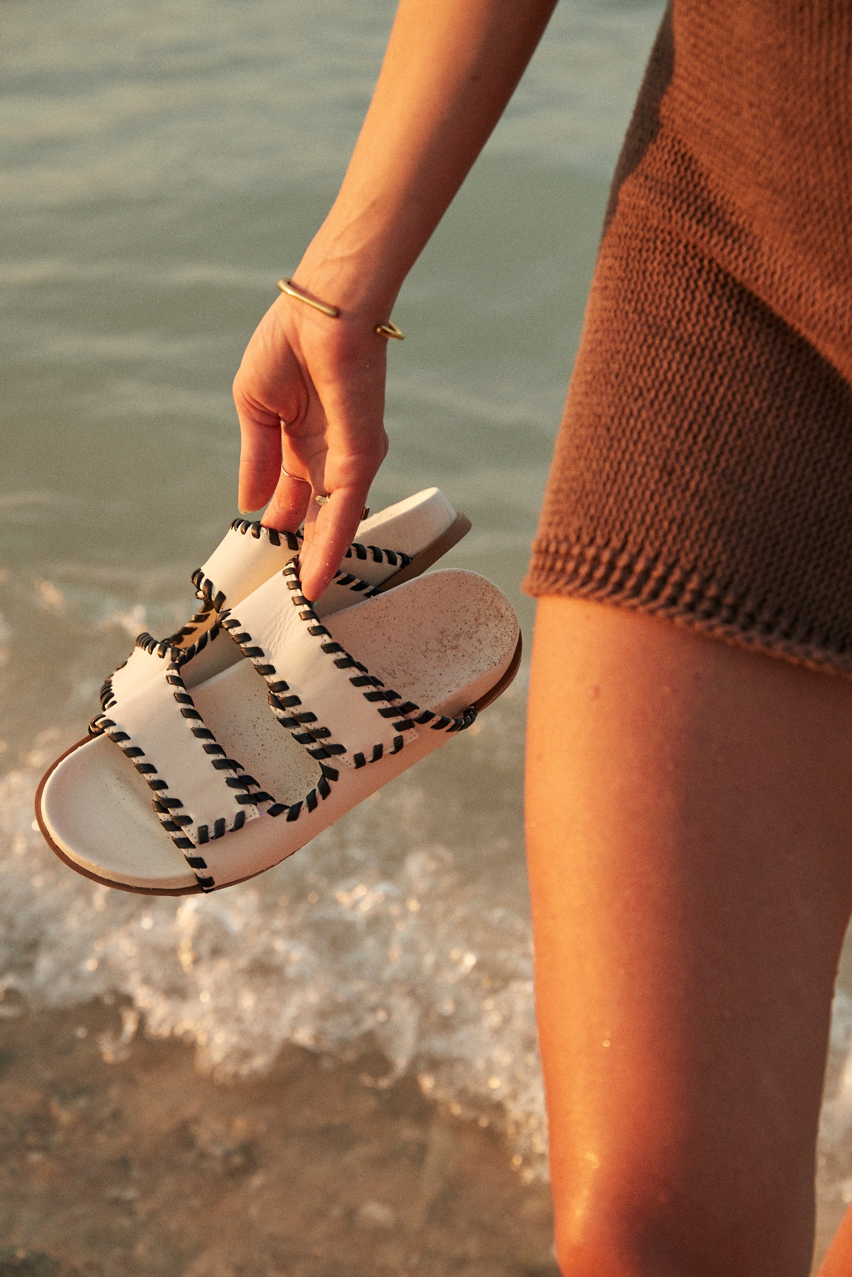 Fontelina Footbed Sandals - Off White with Black Trim | Comfortable Summer Slides for Women | Perfect for Beach, Pool, and Casual Wear