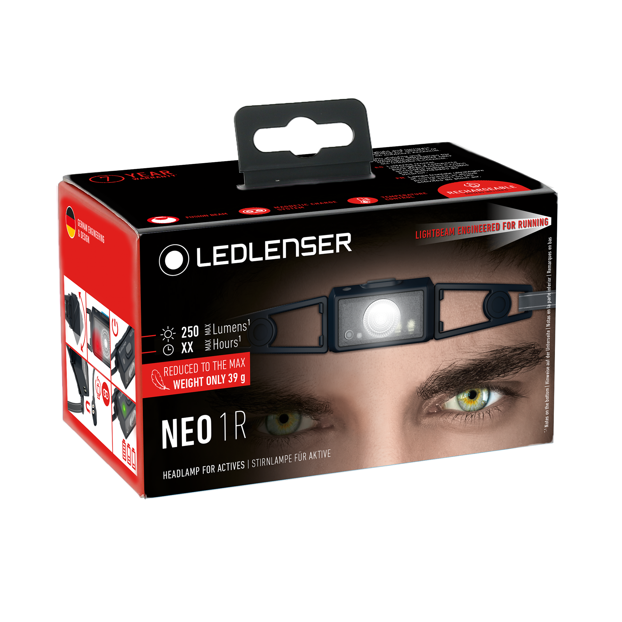 NEO1R Rechargeable LED Running Headlamp - Bright 300 Lumens Waterproof Headlight for Night Jogging, Hiking, Camping & Outdoor Adventures