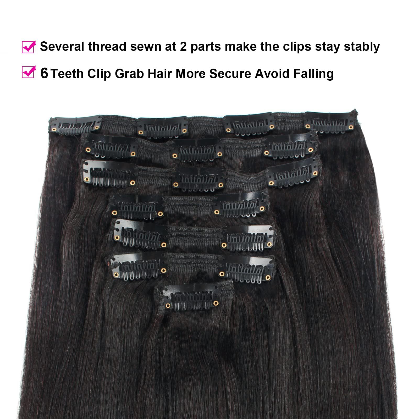 22 Inch Light Yaki Straight Clip-in Human Hair Extensions - Double Weft, 120g, 7 Pieces with 17 Clips - Natural Black, Real Thick Human Hair for Black Women - Perfect for Daily Styling, Volume Boost & Special Occasions