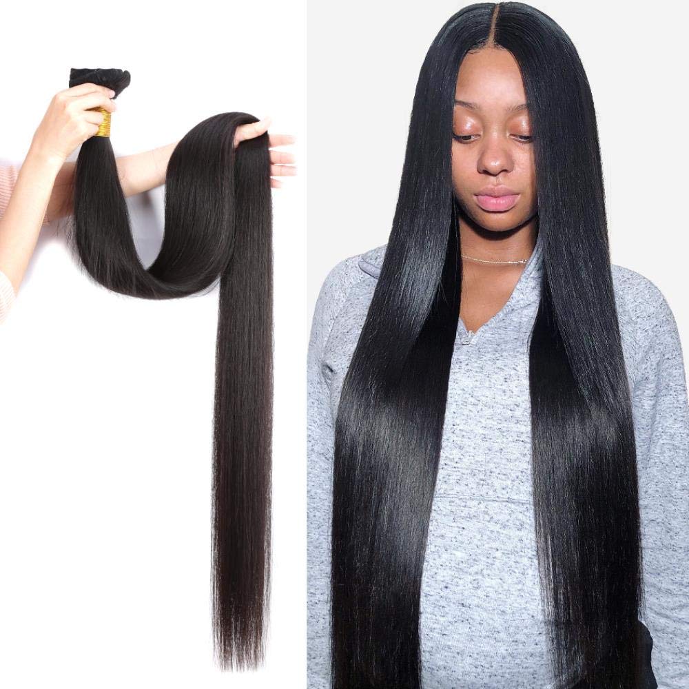 Brazilian Straight 100% Human Hair Weave Bundles - 30/32/36/40 Inch Raw Virgin Hair Extensions (3/4 Bundles, Natural Black) | Perfect for Salon Styling, Daily Wear & Special Occasions