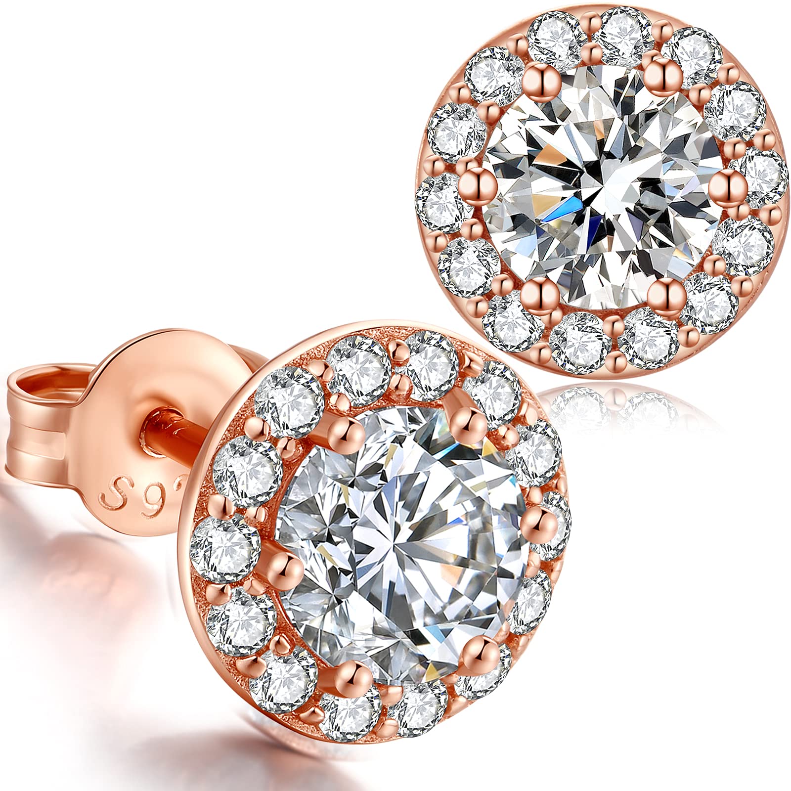 925 Sterling Silver Halo Stud Earrings for Women - Cubic Zirconia Diamond Earrings | Hypoallergenic Unisex Jewelry Gift for Anniversary, Wedding & Everyday Wear