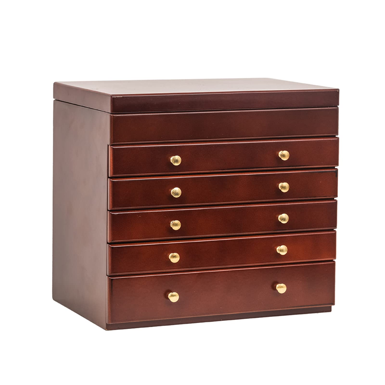 Trlec Large Wooden Jewelry Organizer Storage Box - 6 Layers & 5 Drawers for Necklaces, Rings, Earrings - Perfect for Bedroom, Vanity & Travel (Brown)
