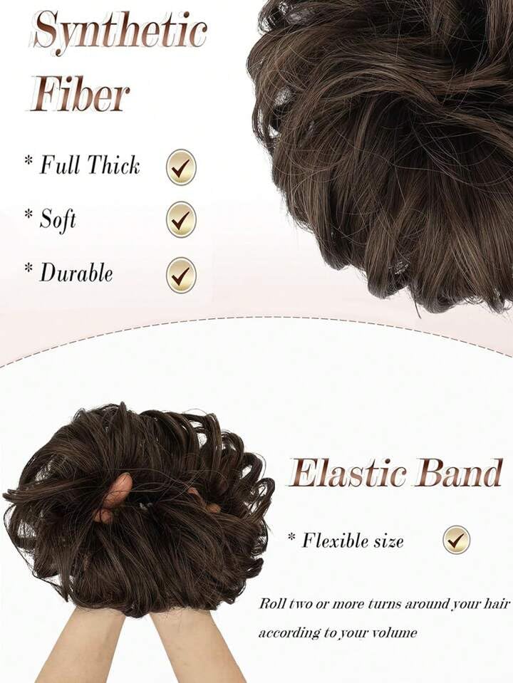 BShine 1PCS Messy Bun Hair Extension with Elastic Band - Synthetic Hair Scrunchies for Women & Girls (Brown, 40g) - Perfect for Parties, Weddings & Everyday Styling