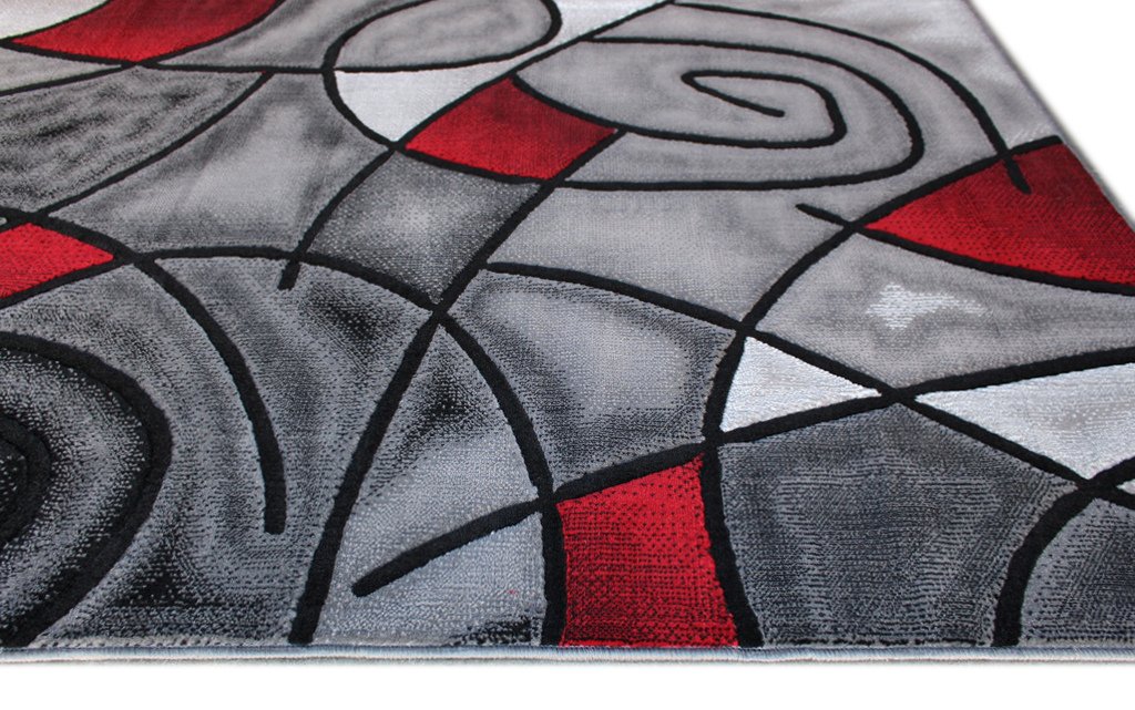 Masada Modern Contemporary Area Rug - Red Grey Black 6x9 Feet - Soft & Durable for Living Room, Bedroom, Office Decor