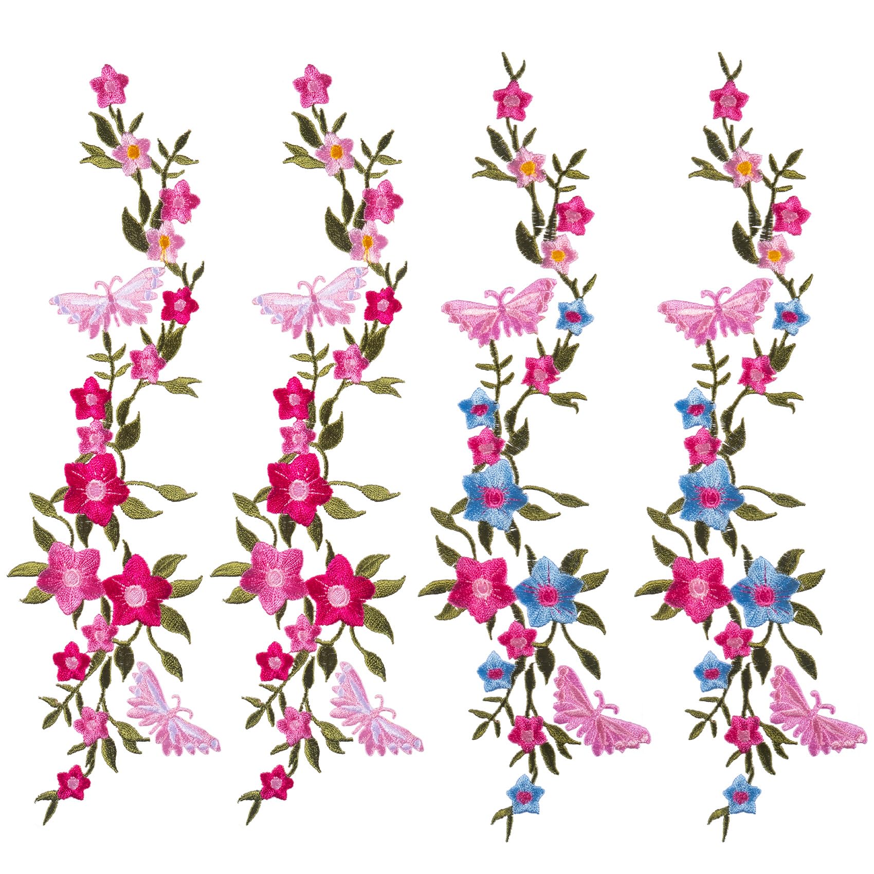 CHANZET 4pcs Butterfly Flower Iron On Patches - Embroidered Floral Applique for Clothes, Dresses & DIY Crafts | Perfect for Jackets, Jeans, Bags & Home Decor