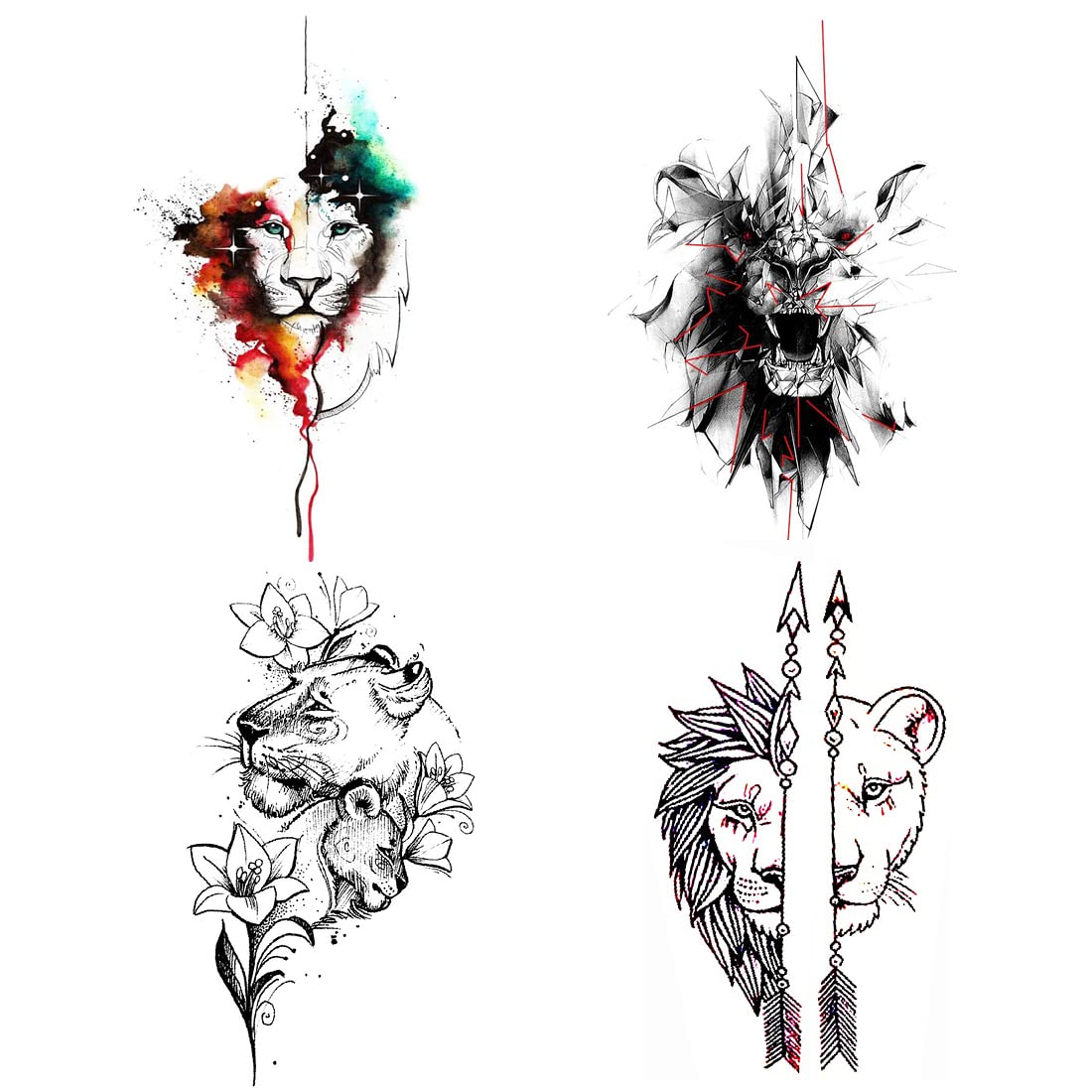 Premium Lion Tribal Black Temporary Tattoos - Pack of 4 Waterproof Fake Tattoo Stickers for Men & Women (2x4 Inch) - Perfect for Parties, Festivals & Body Art Enthusiasts