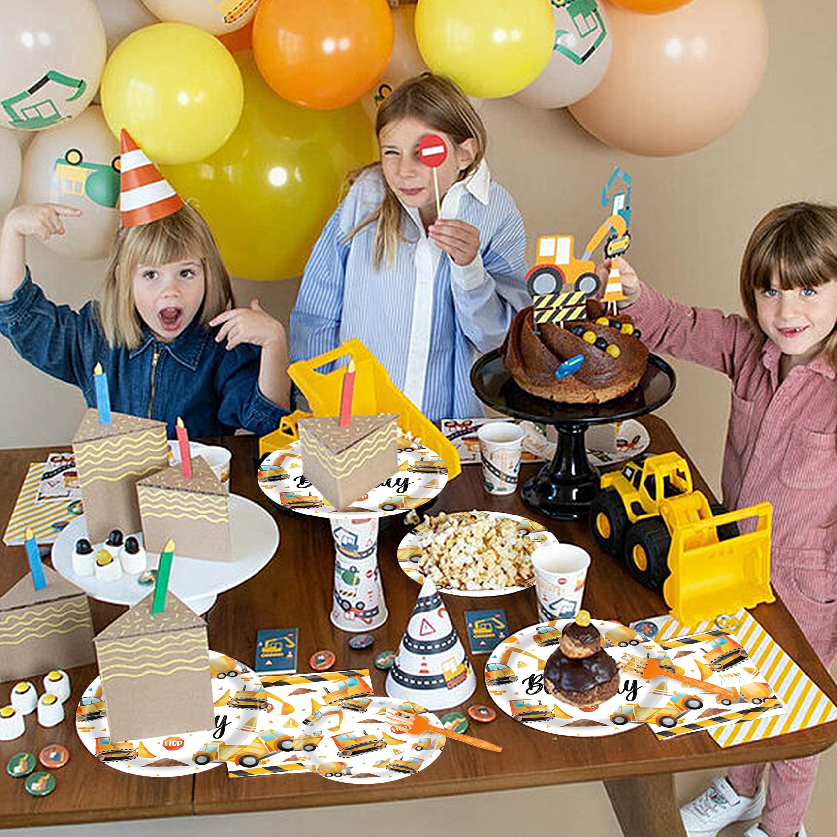96 Pcs Construction Themed Paper Plates & Napkins - Heavy Duty Party Decorations for Construction Birthday, Baby Shower, or Themed Events - Perfect for DIY Crafts, School Projects, and Kids' Party Supplies