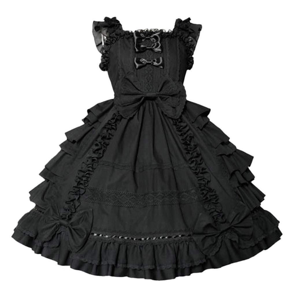 Vintage Gothic Princess Dress for Women - Sleeveless Lace Ruffled Evening Gown with Bow | Formal Party, Prom, Halloween Costume, Cosplay, Special Occasion Wear