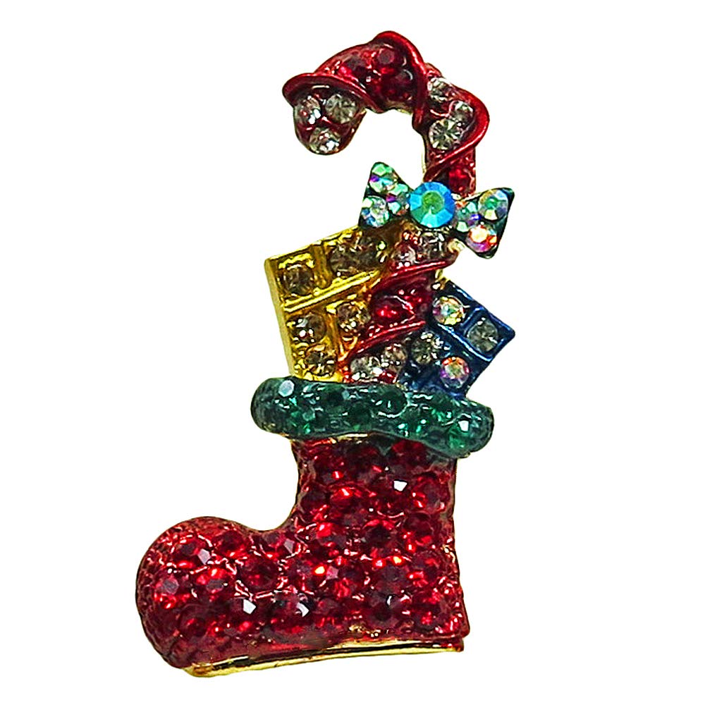 RUCINNI Gold Plated Christmas Boot Brooch with Czech Crystals - Holiday Gift & Party Wear
