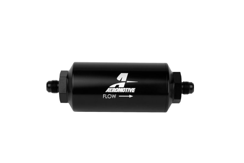 Aeromotive AN-6 Male Inline Fuel Filter 10 Micron Microglass Element - Bright Dip Black Finish for High Performance Fuel Systems & Racing Applications
