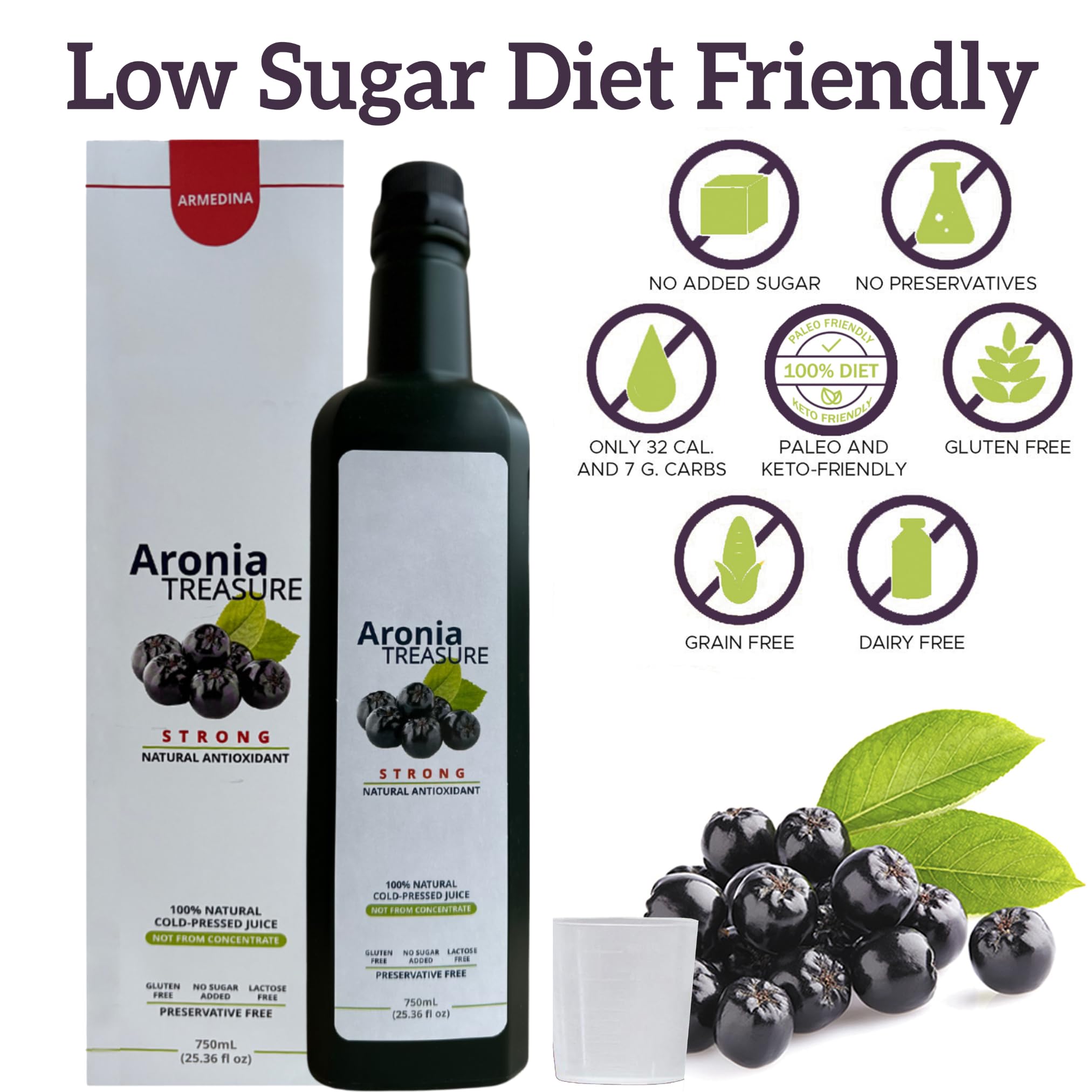 100% Pure Aronia Berry Juice - Antioxidant Rich, Gluten-Free, Vegan, Non-Concentrate | Premium Quality Aronia Berries | Perfect for Smoothies, Detox Drinks & Immune Support