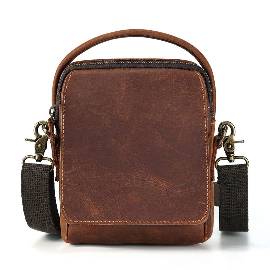 Genuine Leather Men's Shoulder Bag - Vintage Small Flap Business Messenger Crossbody Bag for Travel & Work (Fits 7.9