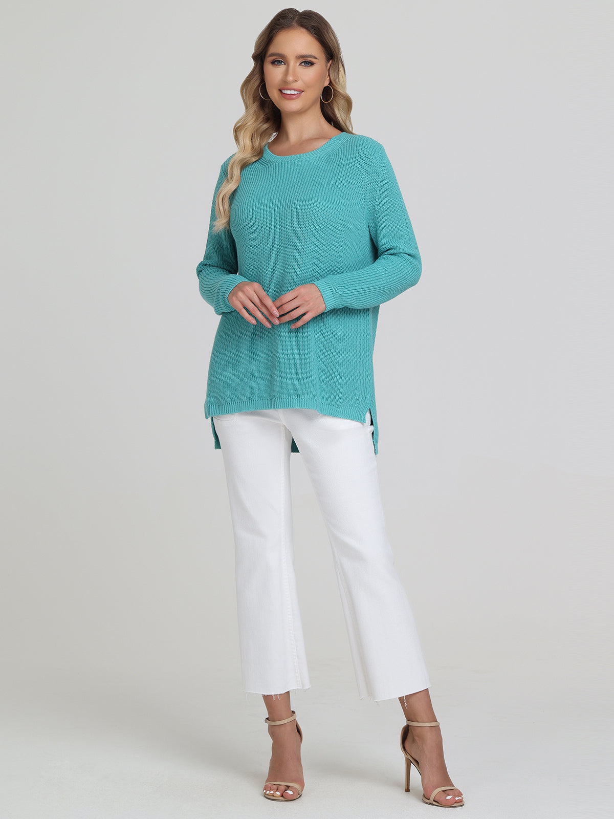 Emma Women's Crewneck Shaker Stitch Cotton Sweater - Soft Casual Pullover for Fall & Winter - Perfect for Office, Dates and Weekend Outings
