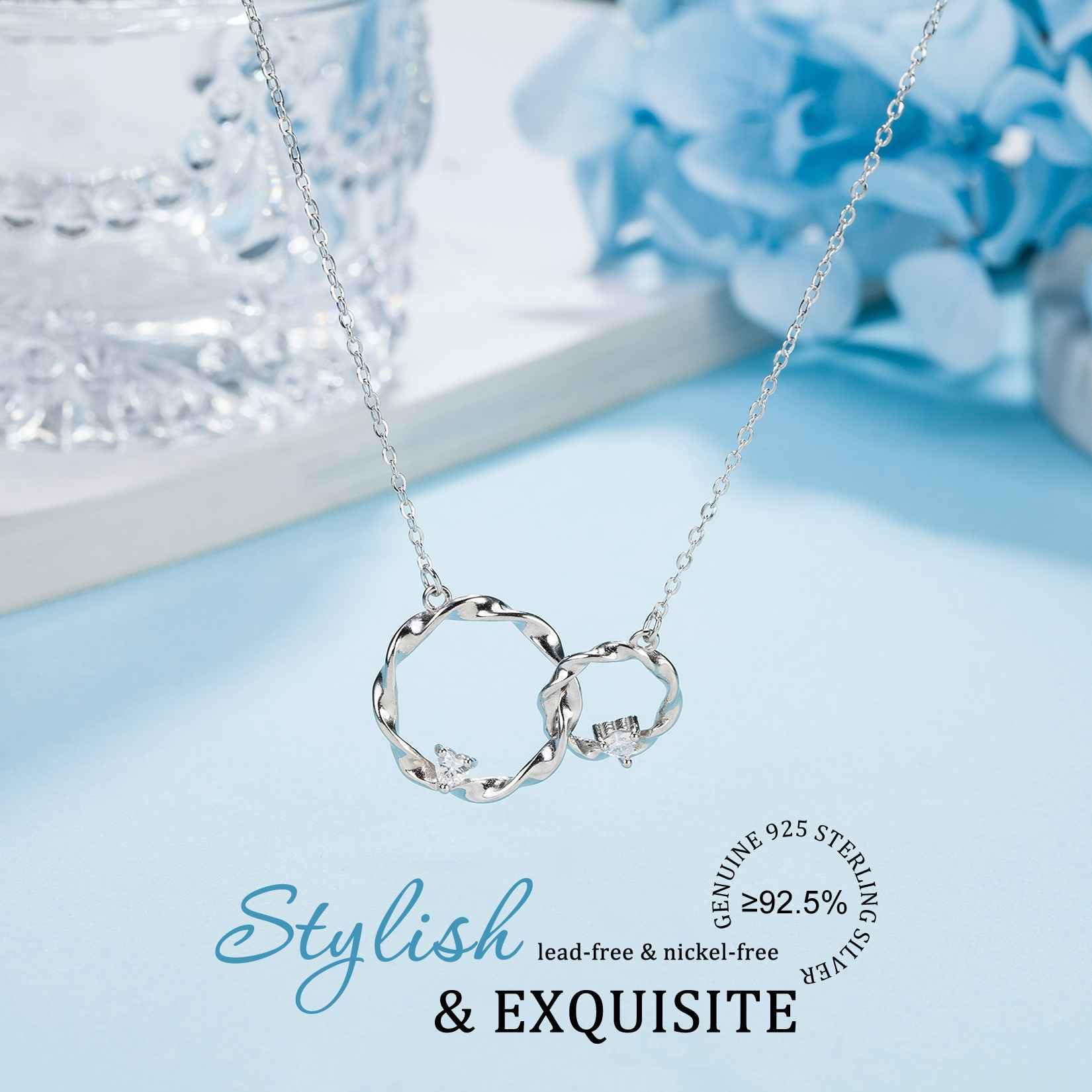 Interlocking Circles Sterling Silver Necklace for Sisters - Perfect Sister Birthday Gift, Big & Little Sister Jewelry | Elegant Matching Necklaces for Sister Bonding & Special Occasions