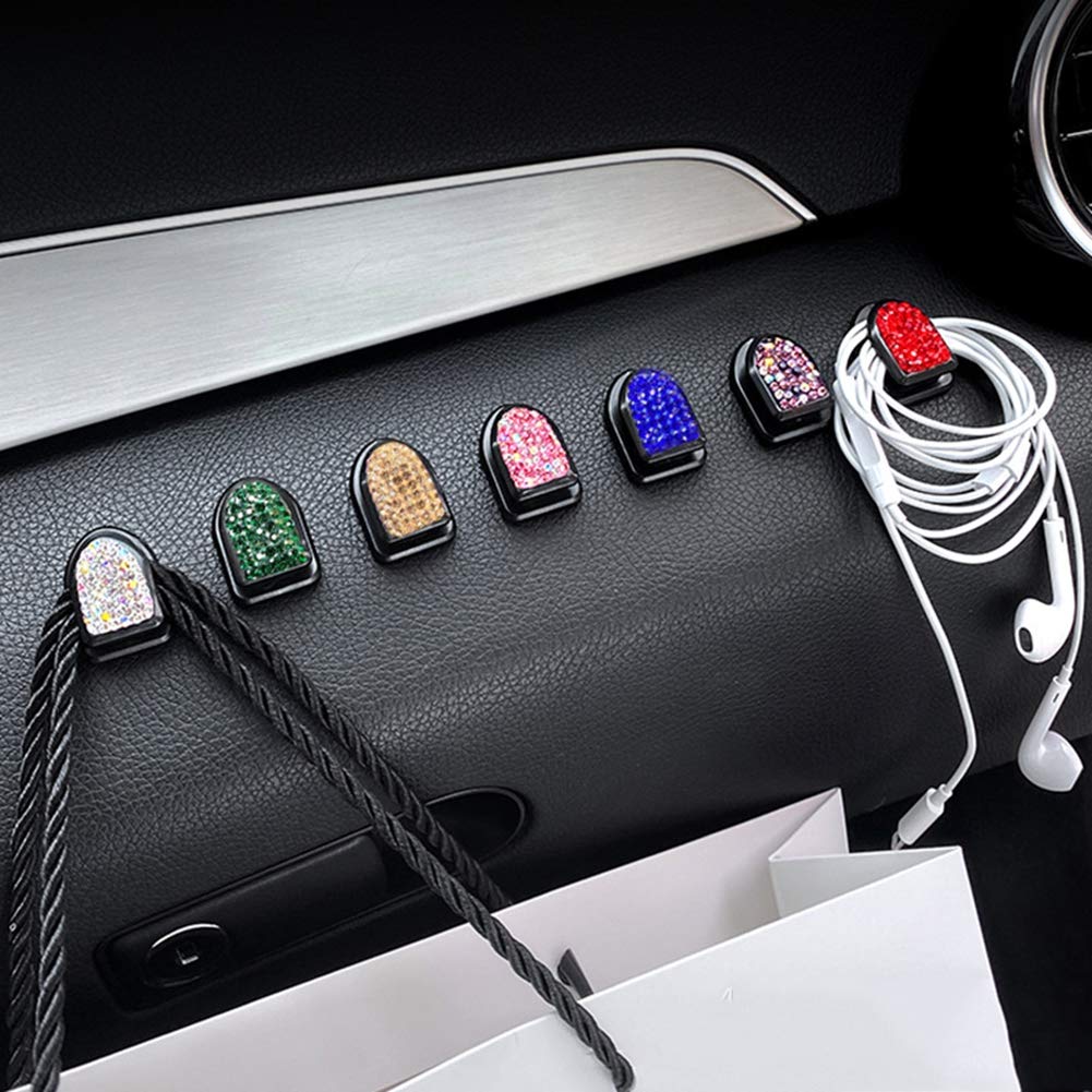 4 Pcs Bling Crystal Car Hooks - Mini Auto Backseat Hangers for Keys, Mask, Purse & Charging Cable - Glitter Car Storage Organizer for Women & Men - Perfect for Sedan, SUV, Truck Interior Accessories - Multi-Functional Dashboard Hooks for Everyday Essentials
