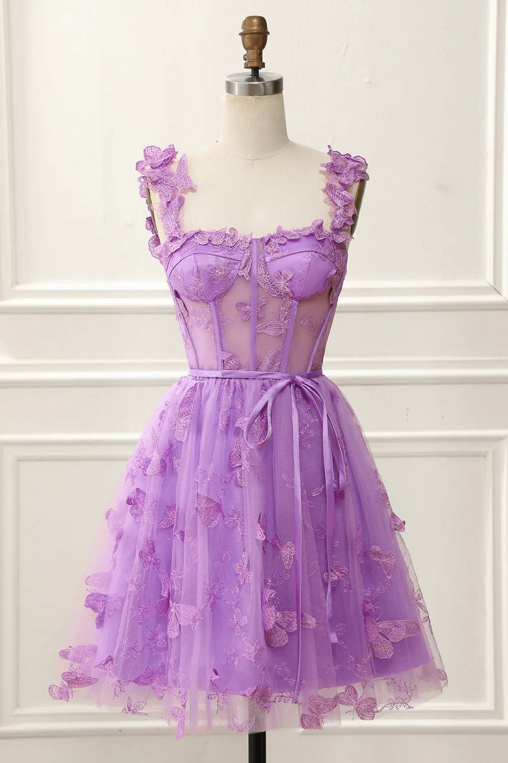 Elegant Purple A-Line Corset Homecoming Dress with Butterfly Details - Perfect for Prom, Formal Dances & Special Occasions
