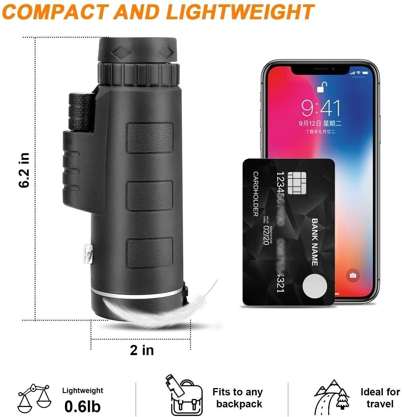 40×60 High Power Monocular Telescope - Waterproof & Fogproof HD Zoom Scope with Adjustable Tripod for Bird Watching, Hunting, Hiking, Camping & Outdoor Adventures - Perfect for Smartphone Photography & Nature Exploration