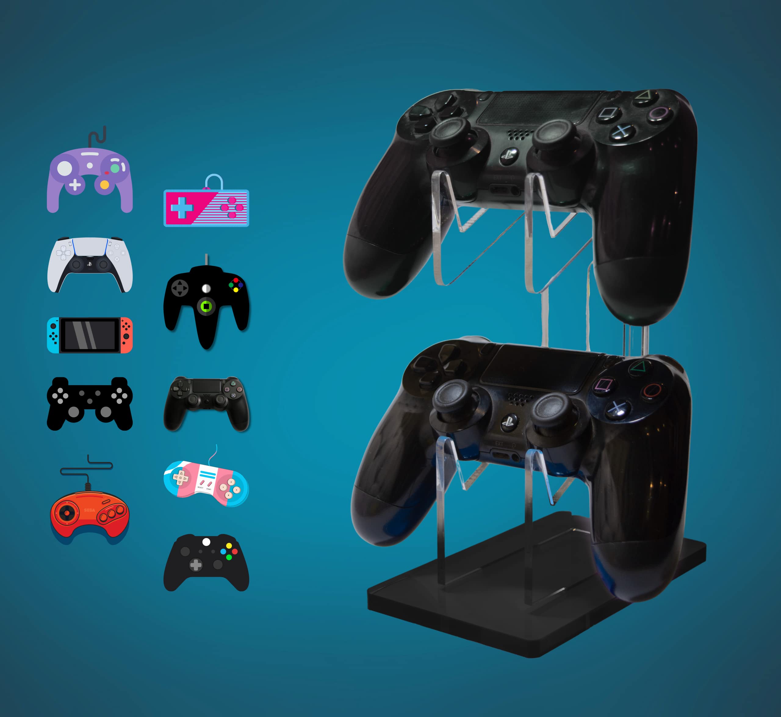 Universal Dual Controller Holder for PS4, PS5, Xbox ONE & Nintendo Switch - Black Gaming Controller Stand with Charging Station | Perfect for Gaming Setup, Desk Organization & Multiplayer Sessions