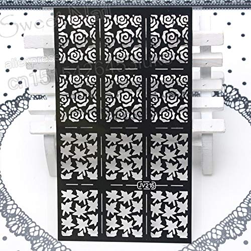 12PCS Rose & Maple Leaves Nail Art Stencils - Holographic Vinyl Stickers for DIY Nail Designs (JV215 #23537) - Perfect for Salon, Home Manicure & Party Nail Art