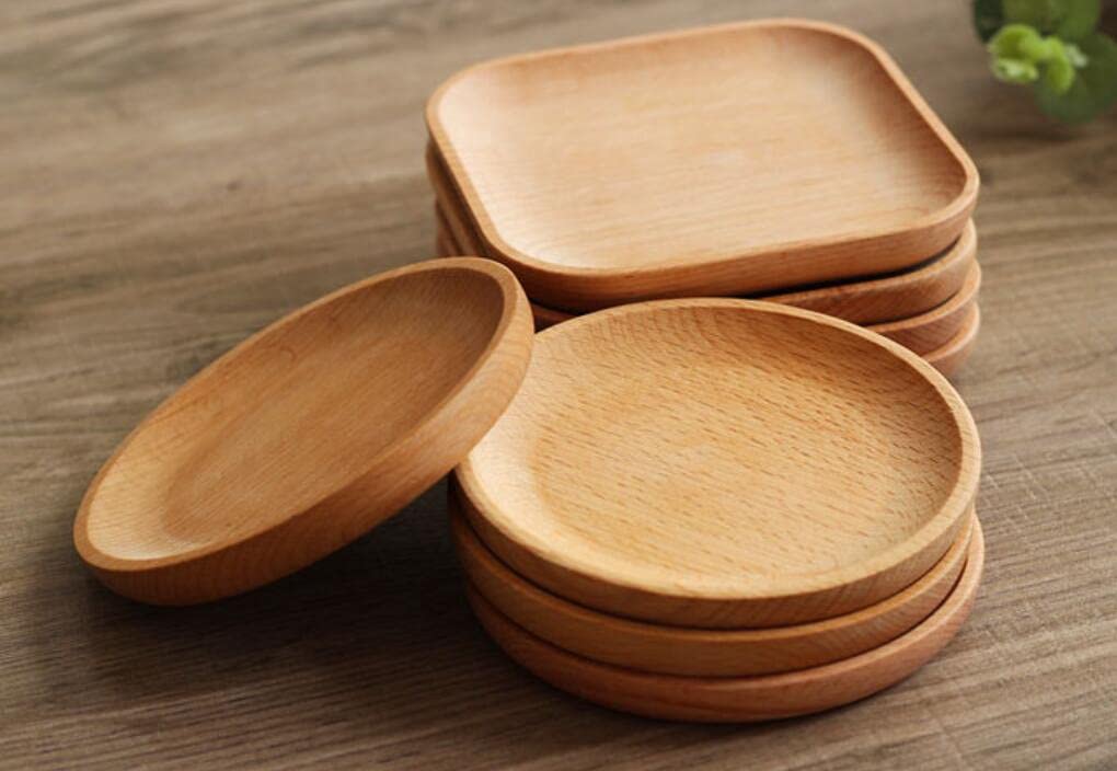 Wooden Dinner Plates 4-Pack - Round Salad Serving Dishes for Kitchen, Perfect for Breakfast Lunch & Dinner