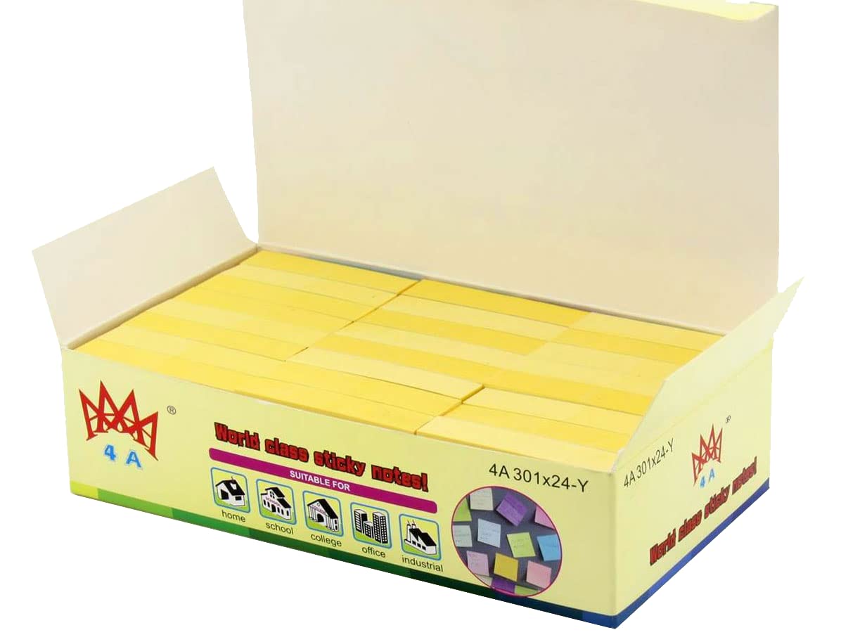 4A 48 Packs Sticky Notes 1.5 x 2 Inches, Canary Yellow, Adhesive on Short Side - Small Sticky Note Pads for Home, Office, Notebook - 100 Sheets/Pad, 24 Pads/Pack, 1152 Pads Total - Perfect for Reminders, Bookmarking & Organizing Tasks