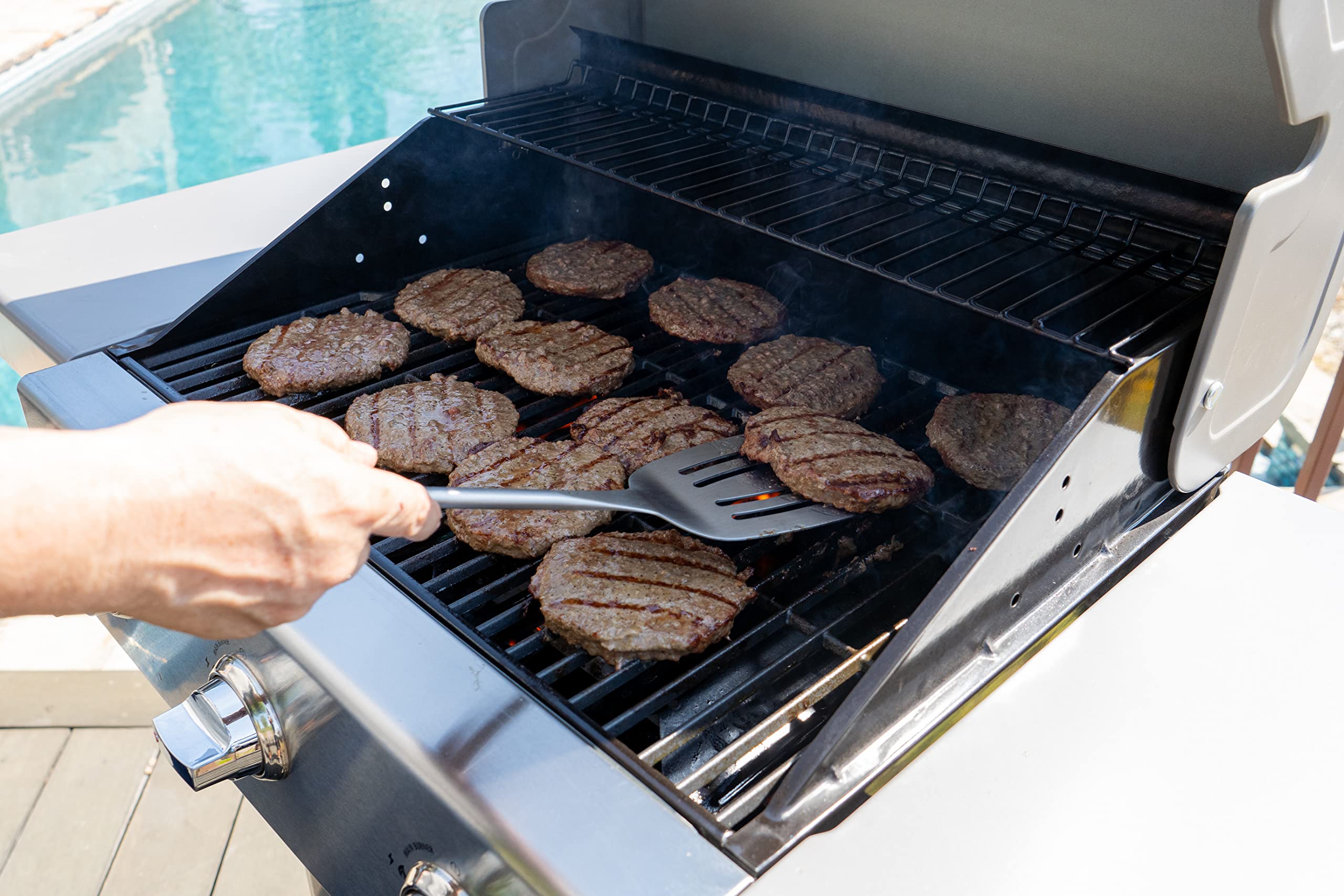 Premium Permasteel 3-Burner Propane Gas Grill - 30,000 BTU Outdoor BBQ Grill with Cast Iron Grates, Foldable Side Tables & Tool Hooks - Perfect for Backyard, Patio, and Camping - Azure Blue
