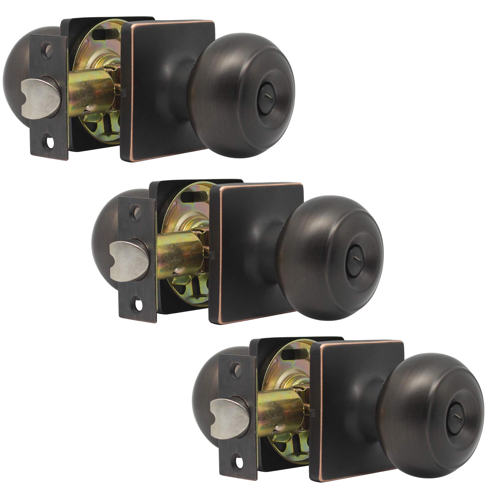 Gobrico 3-Pack Privacy Door Knobs with Lock - Oil Rubbed Bronze Finish for Bedroom & Bathroom