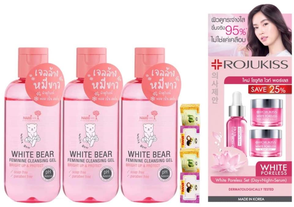 X-5910 Nami White Bear Feminine Cleansing Gel & Poreless Set with 5ml Serum | Korean Skincare for Women | Deep Cleansing & Pore Minimizing | Free Tomato Facial Mask Included | DHL Express Shipping | Perfect for Daily Skincare Routine & Travel