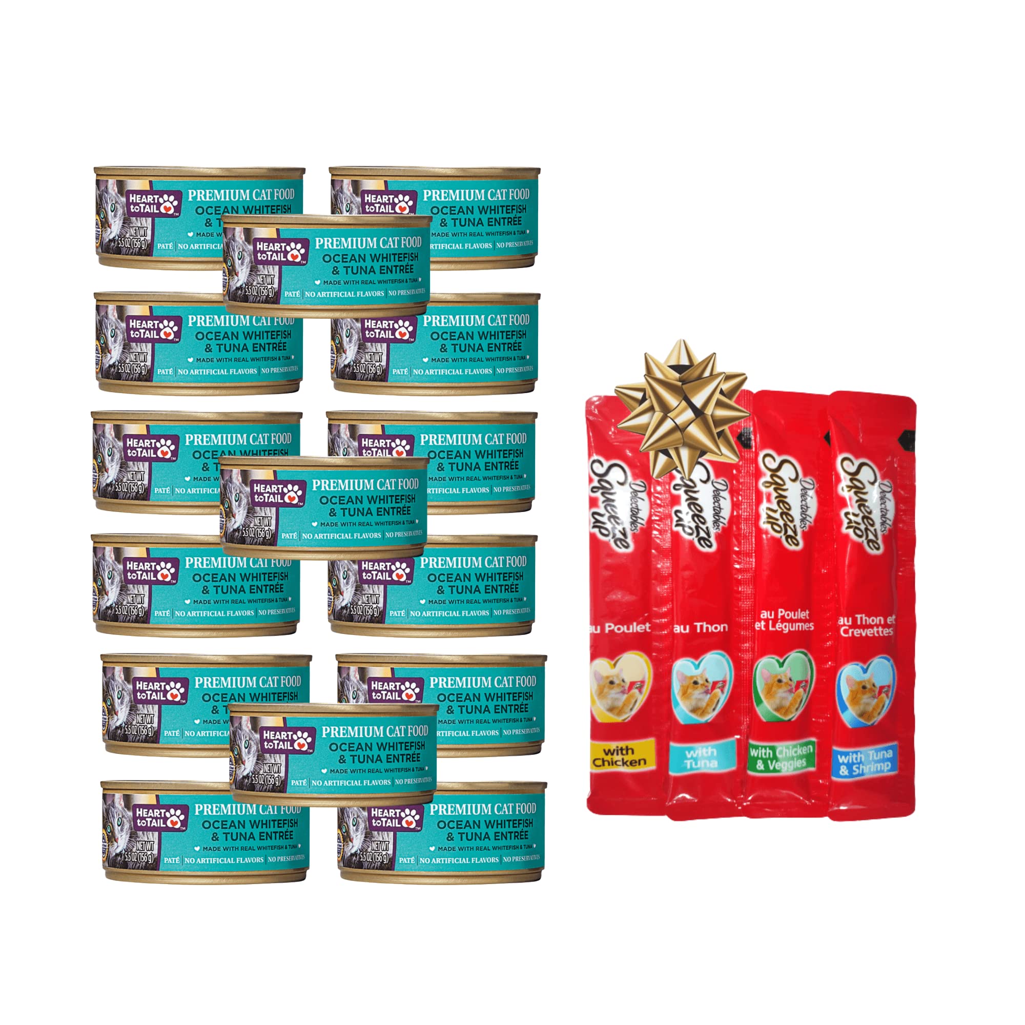 Premium CAT Food 5.5 OZ (15 Pack) Ocean Whitefish & Tuna Entree with Free Squeeze UP (4 UN) - High Protein Wet Cat Food for Adult & Senior Cats - Perfect for Mealtime, Travel & Treat Rewards